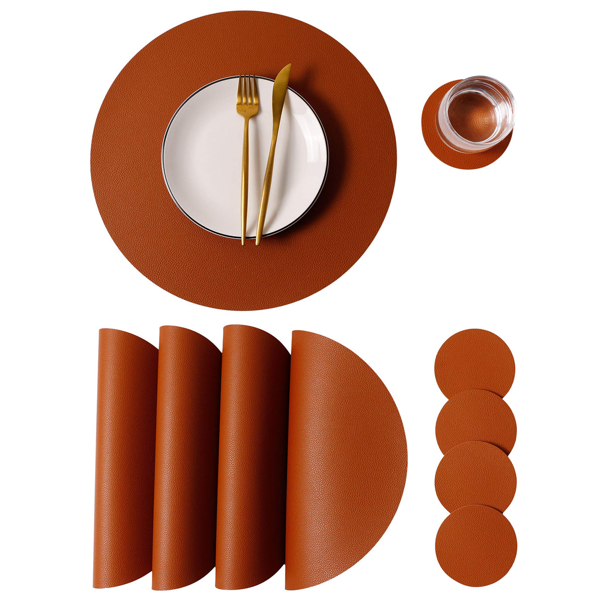 Wipeable Placemats and Coasters Leather Table Mats Waterproof Heat-Resistant Easy to Clean for Dining Table Set Kitchen Table Set of 6, Red