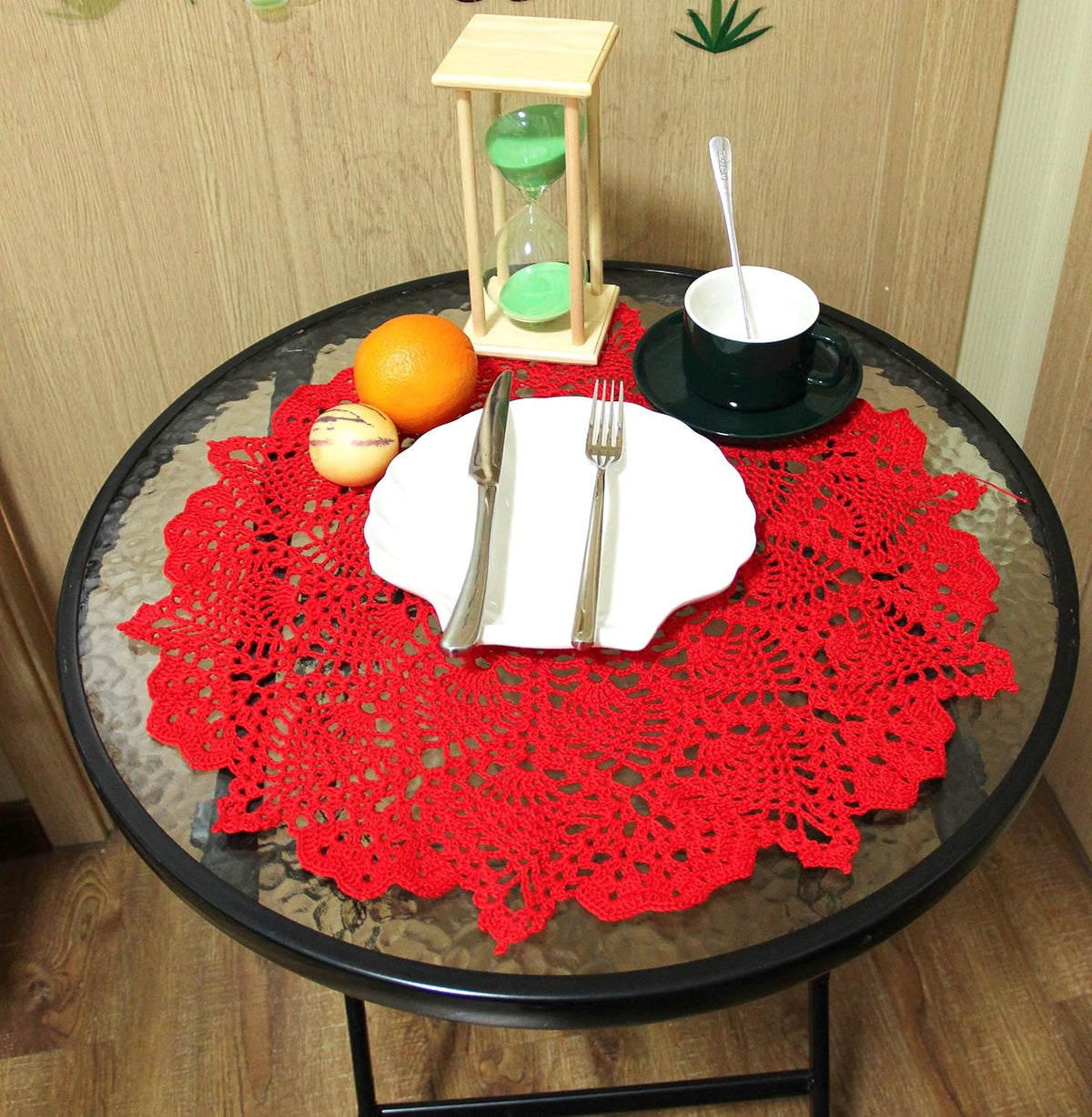 18 in to 20 in Doily Coasters Lace Tablecloth Doilies Handmade Crochet Placemat Women Vase Mat Kitchen Table Runner for Mother's Day Wedding (1PC, Red)
