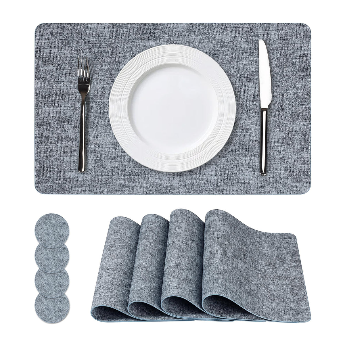 NCUE Vinyl Placemats Set of 8, 17"x12" Wipeable Place Mats with Coasters