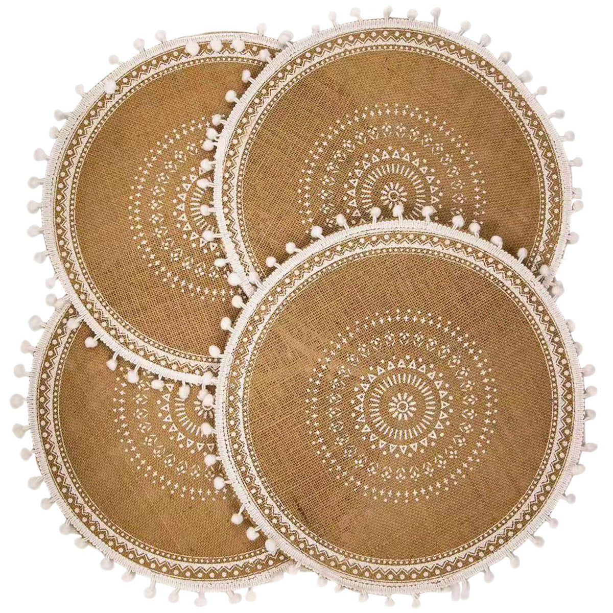 Round Placemats Set of 6, Dining Winter Modern Dinner Braided Beige Boho Round Table and Fall Circle Placemats Boho Tssels Runner Kitchen Table Plate Mats Set of 6 (Colour A)