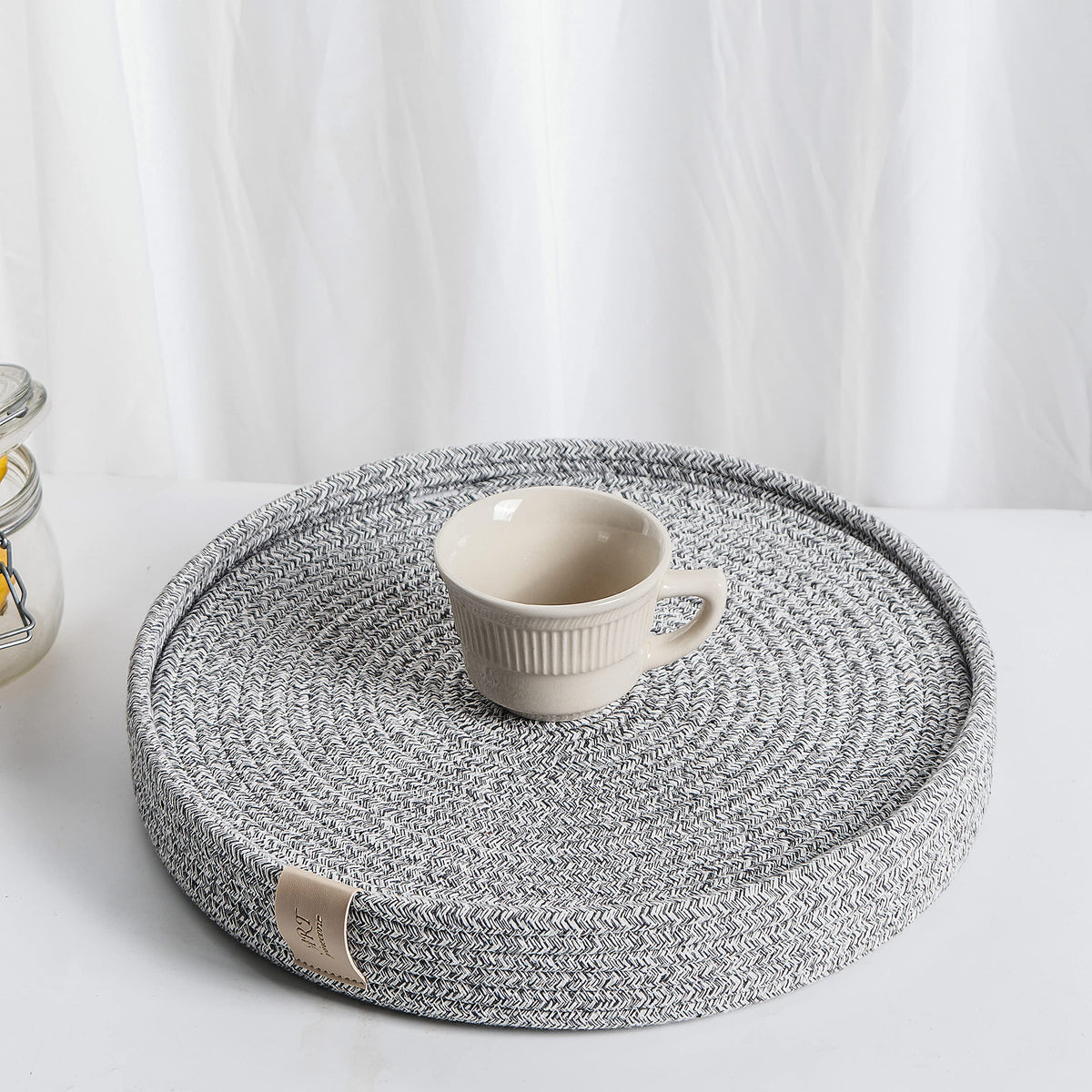 9-Piece Cotton Rope Placemats, Coasters & Holder, Off White