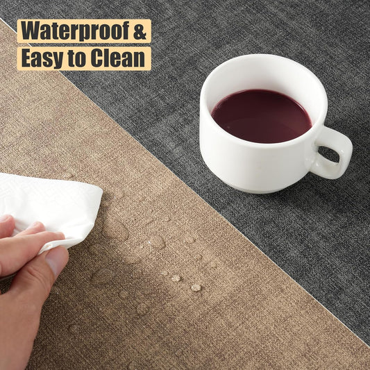 6 Placemats and 6 Coasters Set PU Leather Placemats for Dining Table – Waterproof, Heat Resistant, Easy to Clean, Non-Slip Table Mats for Kitchen, 43×30cm with 10cm Coasters, Dual-Sided Faux Leather