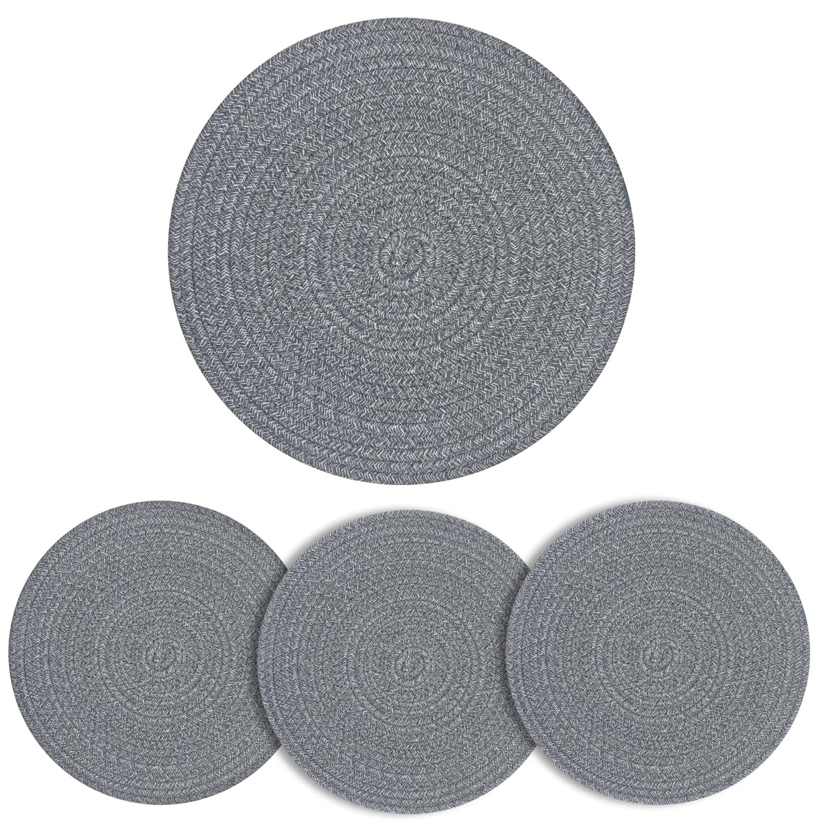 Round Woven Cotton Placemats Set of 4, Thick Braided Rope Table Mats, 13 Inches Non Slip Heat Resistant Place Mats, Farmhouse Boho Circular Hot Pads for Kitchen, Dining Table Decor (Blue 4 pcs)
