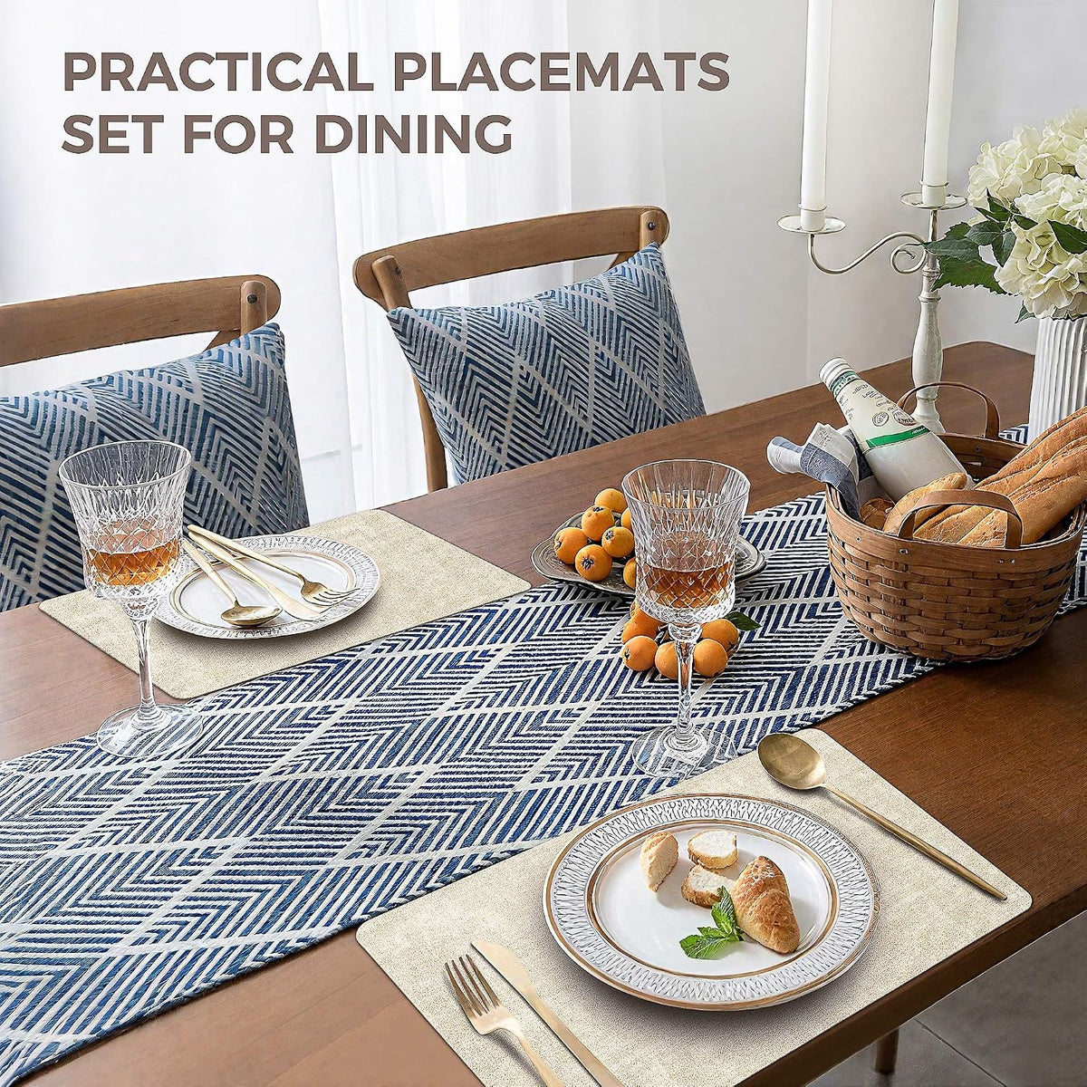 NCUE Vinyl Placemats Set of 8, 17"x12" Wipeable Place Mats with Coasters