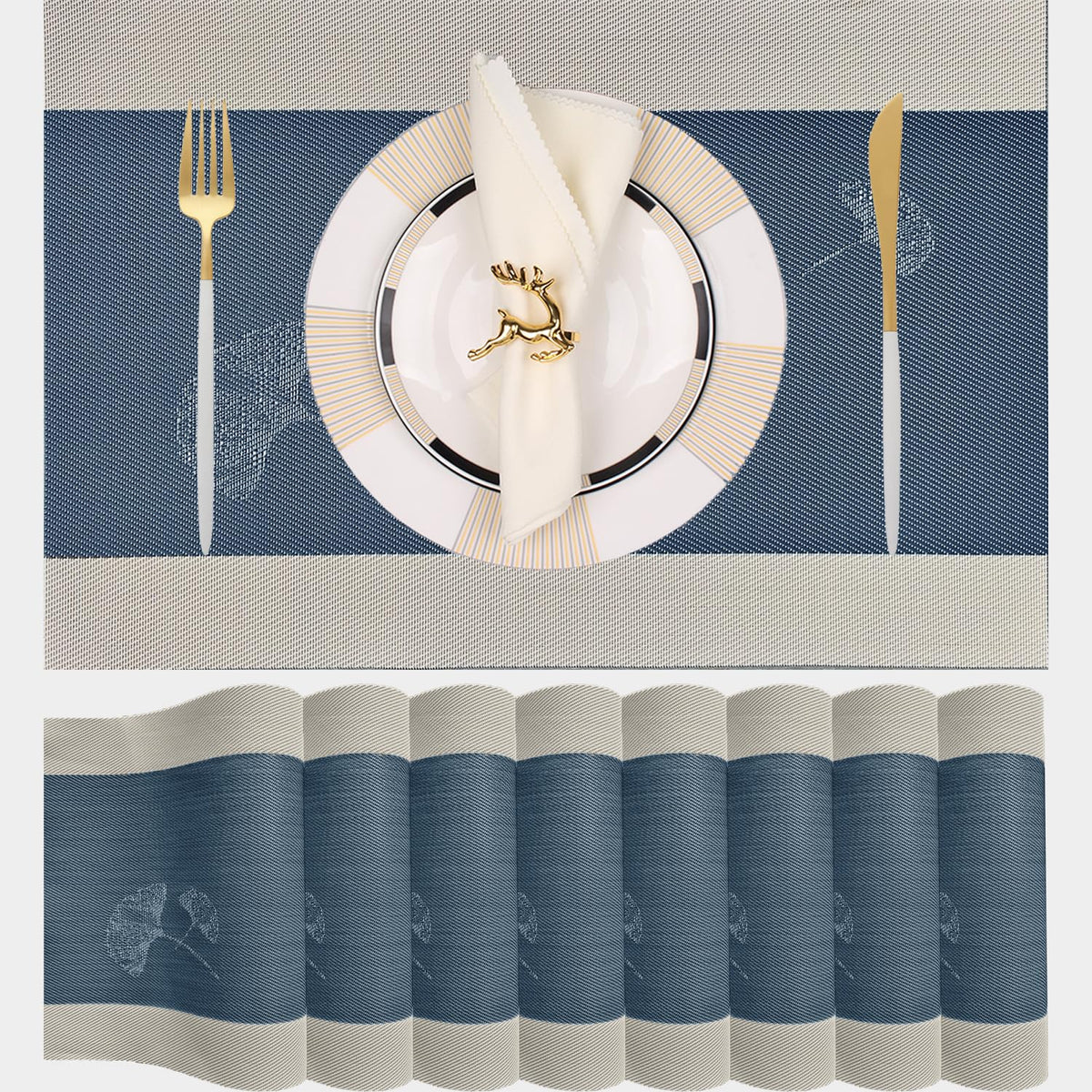 PIGCHCY Beige Placemats Set of 4 Vinyl PVC Durable Place Mats for Dining Table,Heat Resistant Non-Slip Woven Tabel Mats (18x12 inches, Beige)