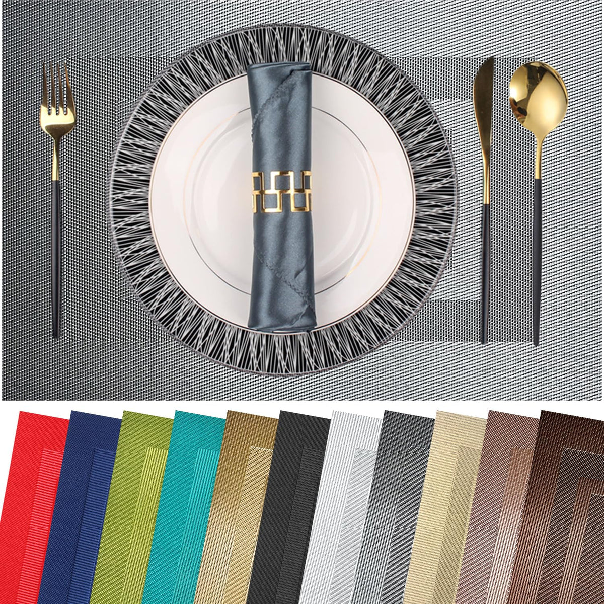PIGCHCY Beige Placemats Set of 4 Vinyl PVC Durable Place Mats for Dining Table,Heat Resistant Non-Slip Woven Tabel Mats (18x12 inches, Beige)
