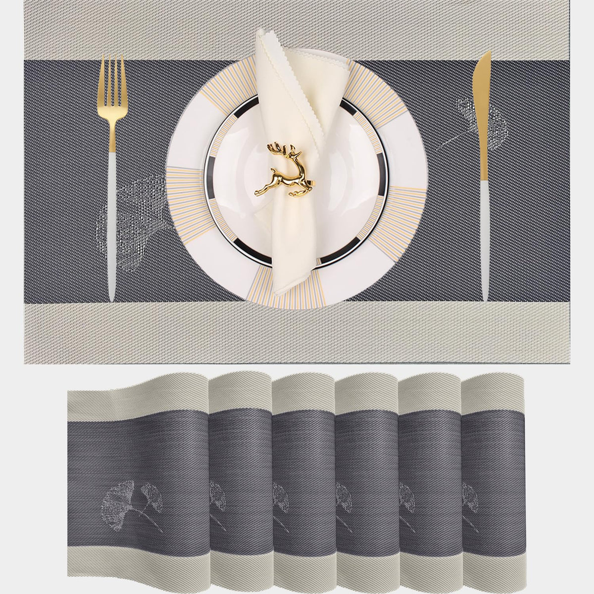 PIGCHCY Beige Placemats Set of 4 Vinyl PVC Durable Place Mats for Dining Table,Heat Resistant Non-Slip Woven Tabel Mats (18x12 inches, Beige)