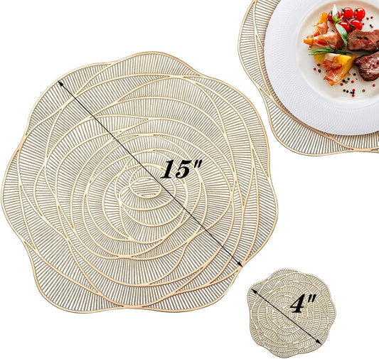 Lyellfe 20 Pack Gold Pressed Vinyl Placemats, 15 Inch Metallic Non-Slip