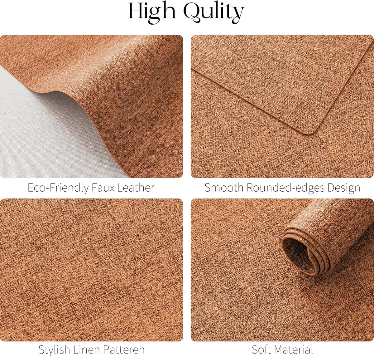 MOSAYT Placemats Set of 8, Heat Resistant Vinyl Place Mats with Coasters, Wipeable Washable 100% Waterproof Oil Proof Faux Leather Table Mats for Kitchen Dining Party Outdoor, 12" x 17", Orange