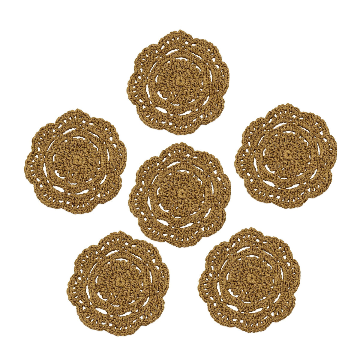 KuGuo Crochet Cotton Coasters, 6 Pack, 6 Inch Round, White