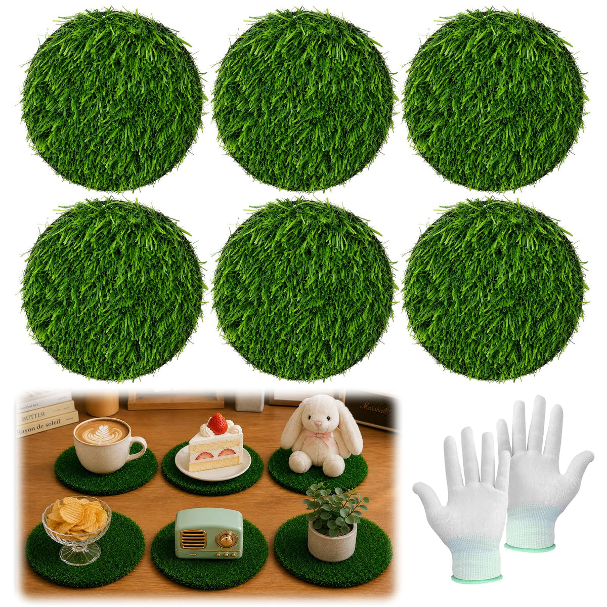 7pcs Golf Artificial Grass Placemats and Table Runner Set, Realistic Green Fake Grass Table Decor, Golf Centerpieces for Table, Non Slip Turf Table Runner for Golf Party (placemat Set)
