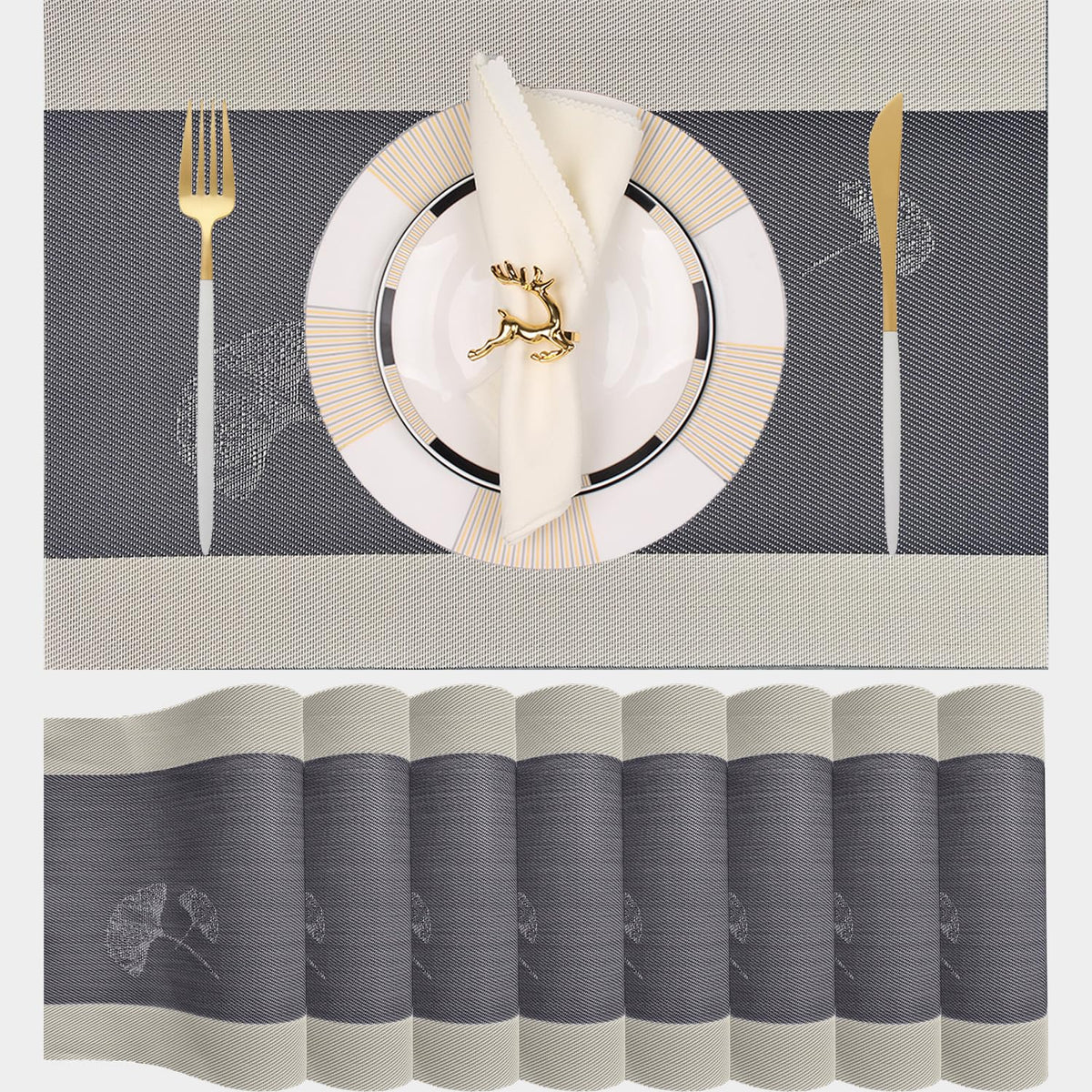 PIGCHCY Beige Placemats Set of 4 Vinyl PVC Durable Place Mats for Dining Table,Heat Resistant Non-Slip Woven Tabel Mats (18x12 inches, Beige)