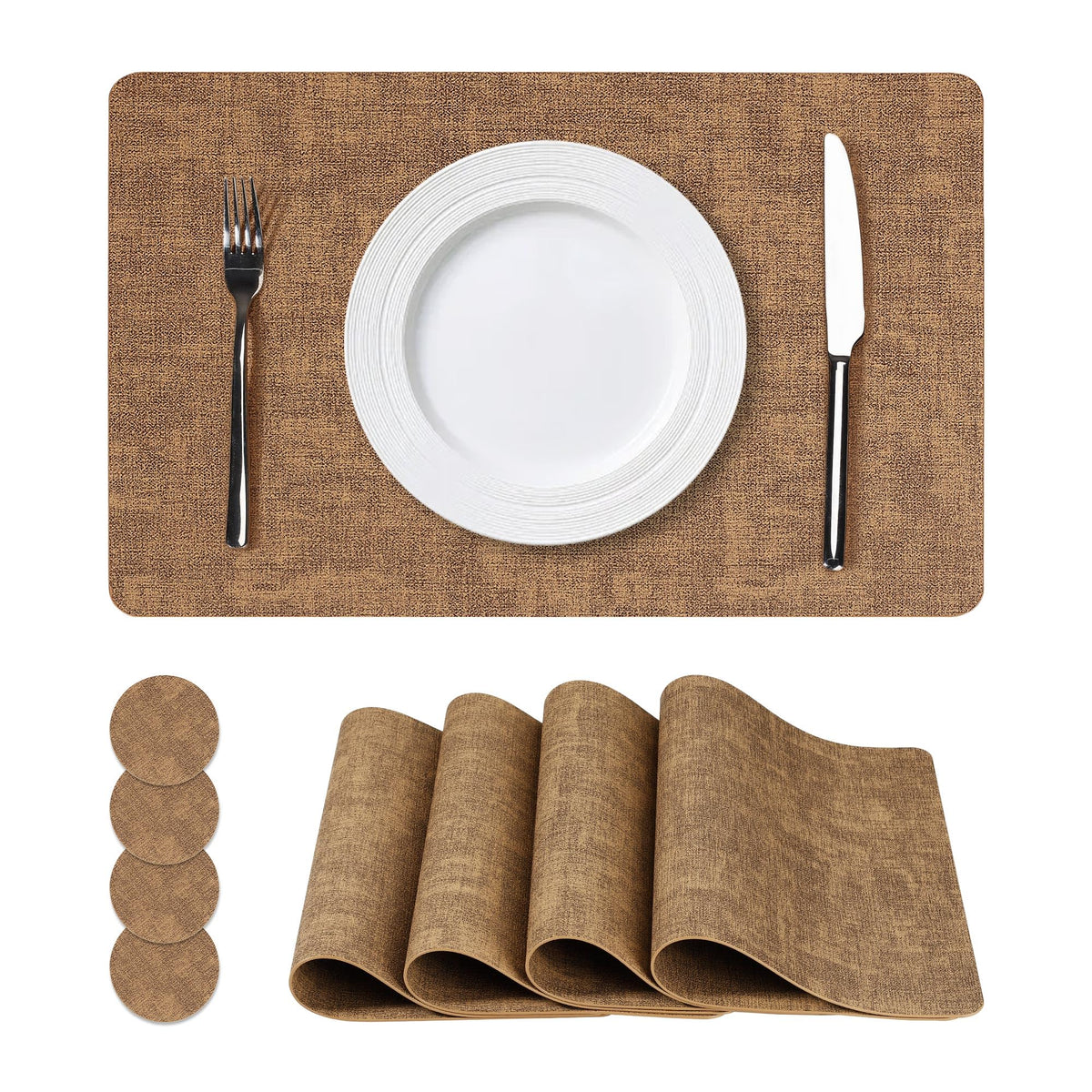 NCUE Vinyl Placemats Set of 8, 17"x12" Wipeable Place Mats with Coasters