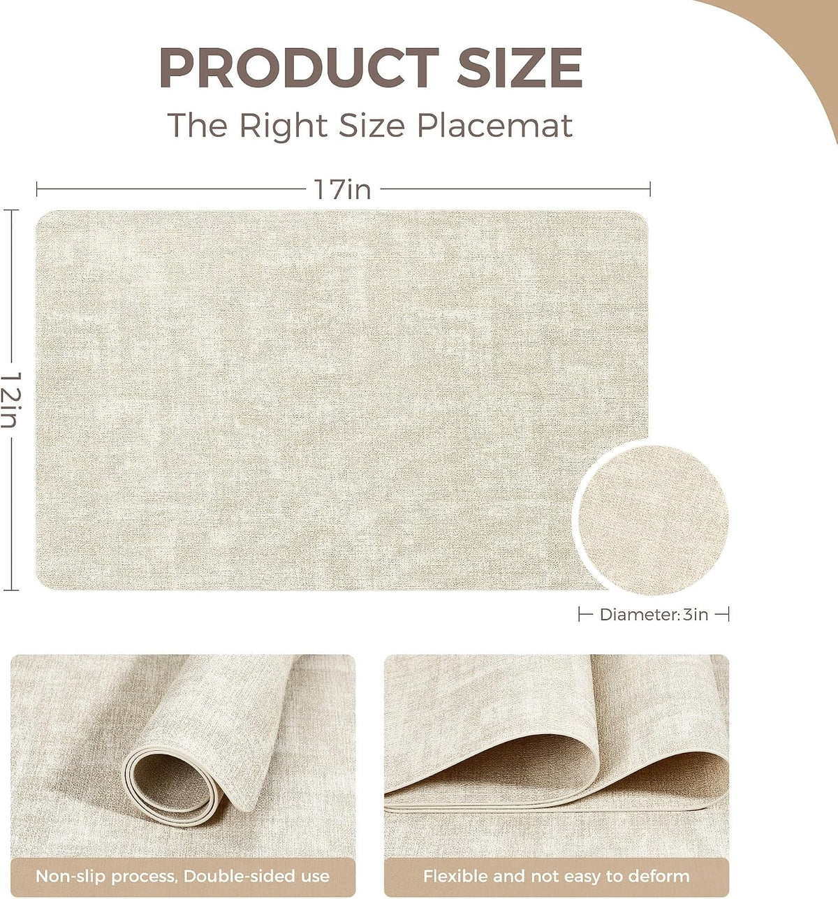 NCUE Vinyl Placemats Set of 8, 17"x12" Wipeable Place Mats with Coasters