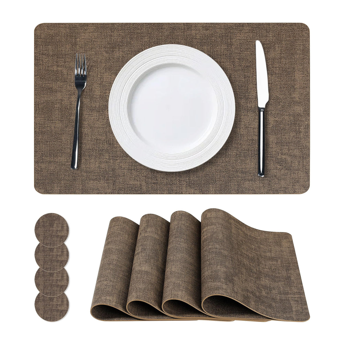 NCUE Vinyl Placemats Set of 8, 17"x12" Wipeable Place Mats with Coasters