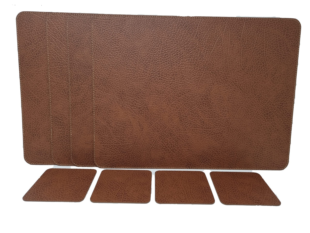 Nikalaz Set of Small Black 4 Placemats and 4 Coasters Made of Recycled Leather, Place Mats (15.7'' x 11.8'' and Coasters 3.9'' x 3.9'', Black)