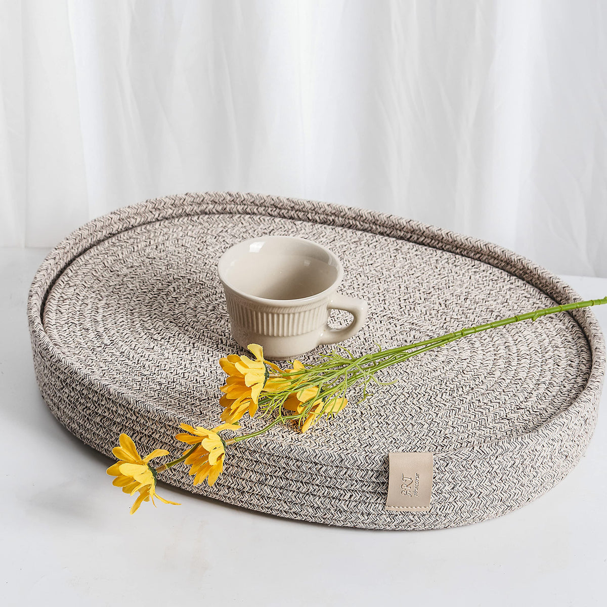Oval Placemats Set of 6 with Coasters & Holder, Taupe Mix