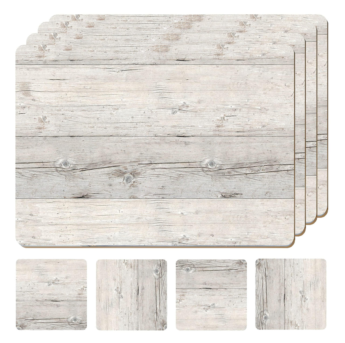Set of 4 Heat Resistant Cork Placemats for Dining Table with Free Set of 4 Matching Drink Coasters Marble Design 16 x 12 Inches Cork Backed Hard Placemats (Black & Gold)