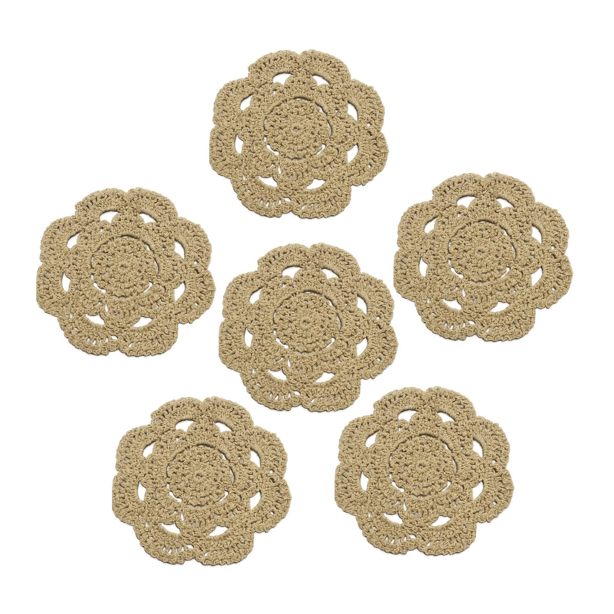 KuGuo Crochet Cotton Coasters, 6 Pack, 6 Inch Round, White