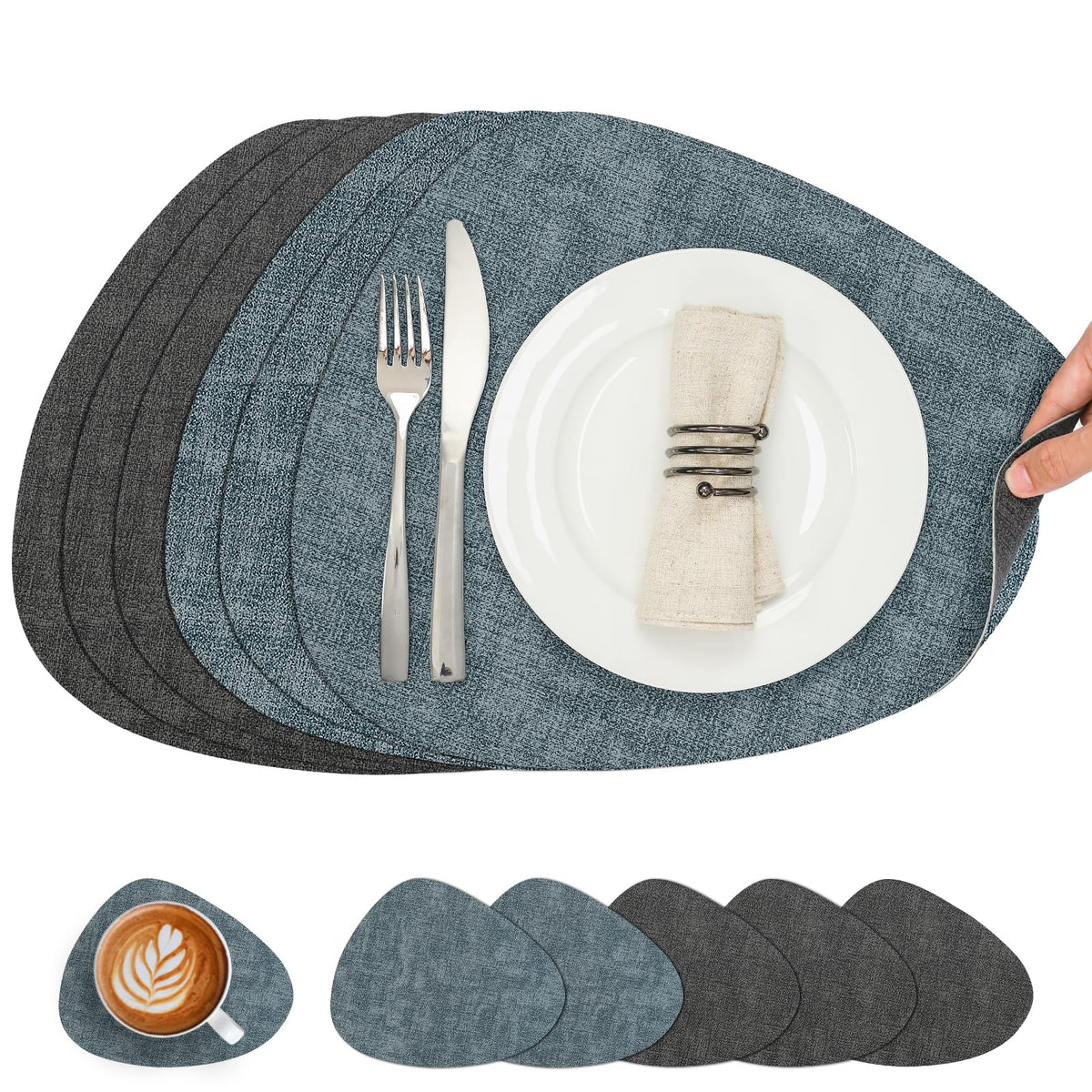 Faux Leather Placemats Set of 4, Dual Sided with Drink Coasters