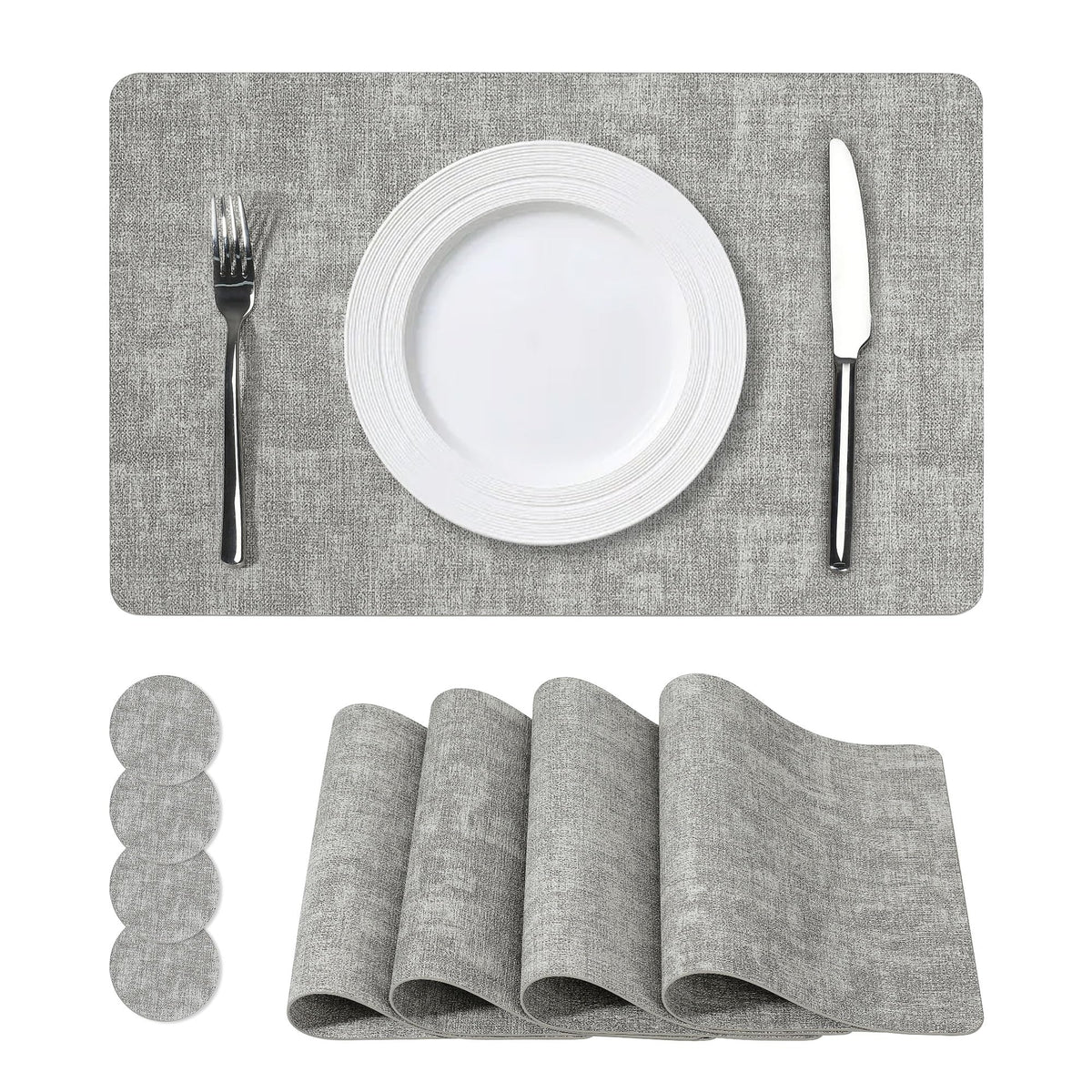 NCUE Vinyl Placemats Set of 8, 17"x12" Wipeable Place Mats with Coasters