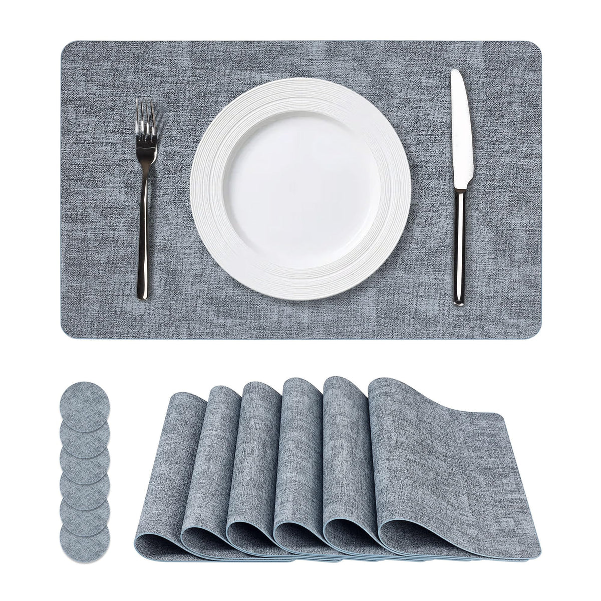 NCUE Vinyl Placemats Set of 8, 17"x12" Wipeable Place Mats with Coasters