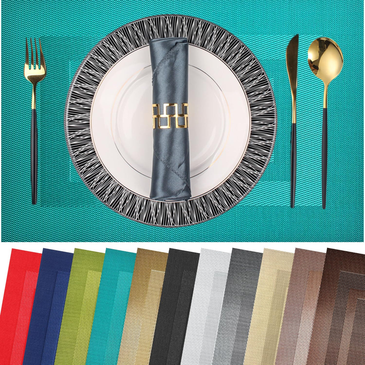 PIGCHCY Beige Placemats Set of 4 Vinyl PVC Durable Place Mats for Dining Table,Heat Resistant Non-Slip Woven Tabel Mats (18x12 inches, Beige)