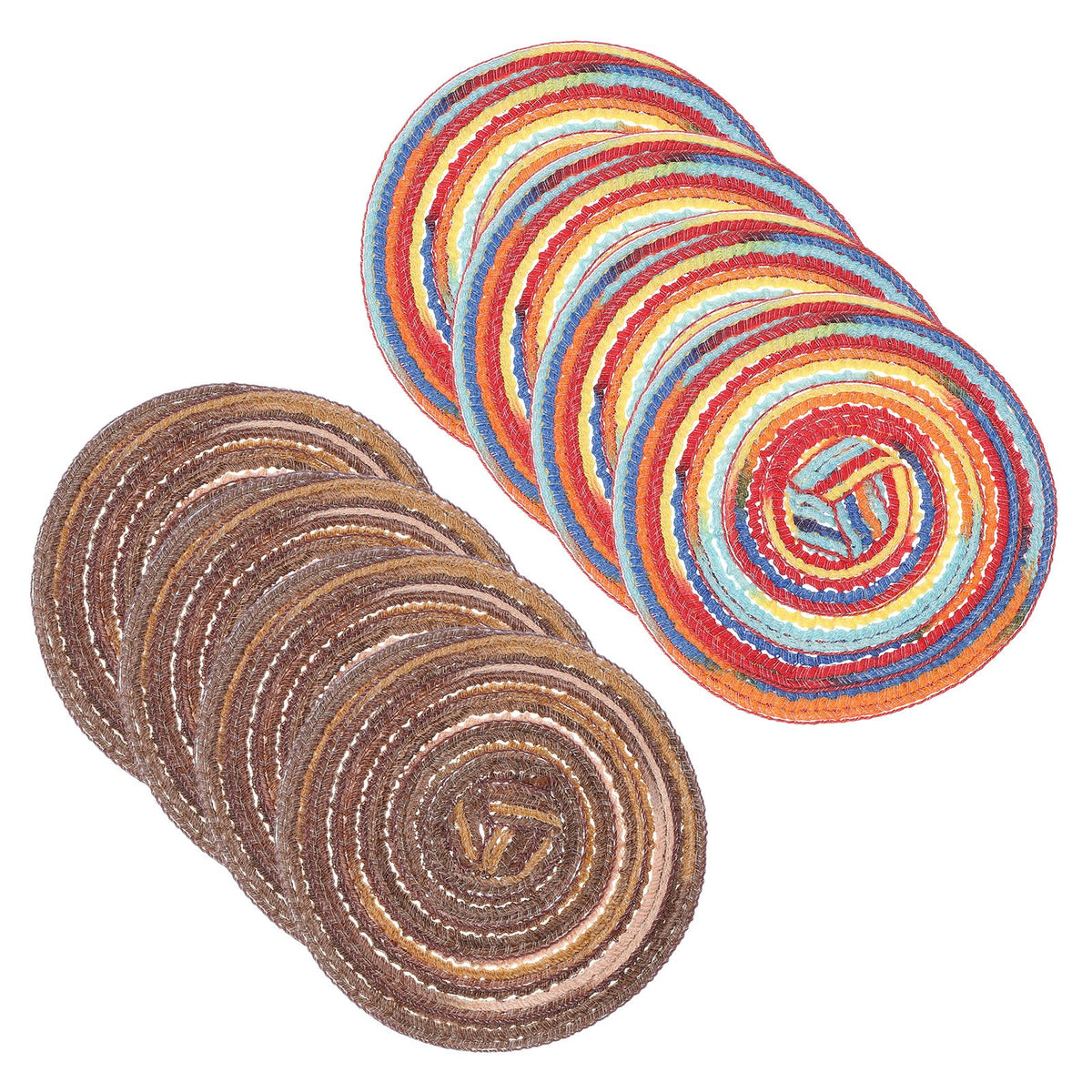 uxcell 8 Pcs Round Woven Placemats, 4.3 Inch Braided Washable Placemat Heat Resistant Decorative Place Mat for Kitchen Dining Table Countertop, Coffee/Khaki