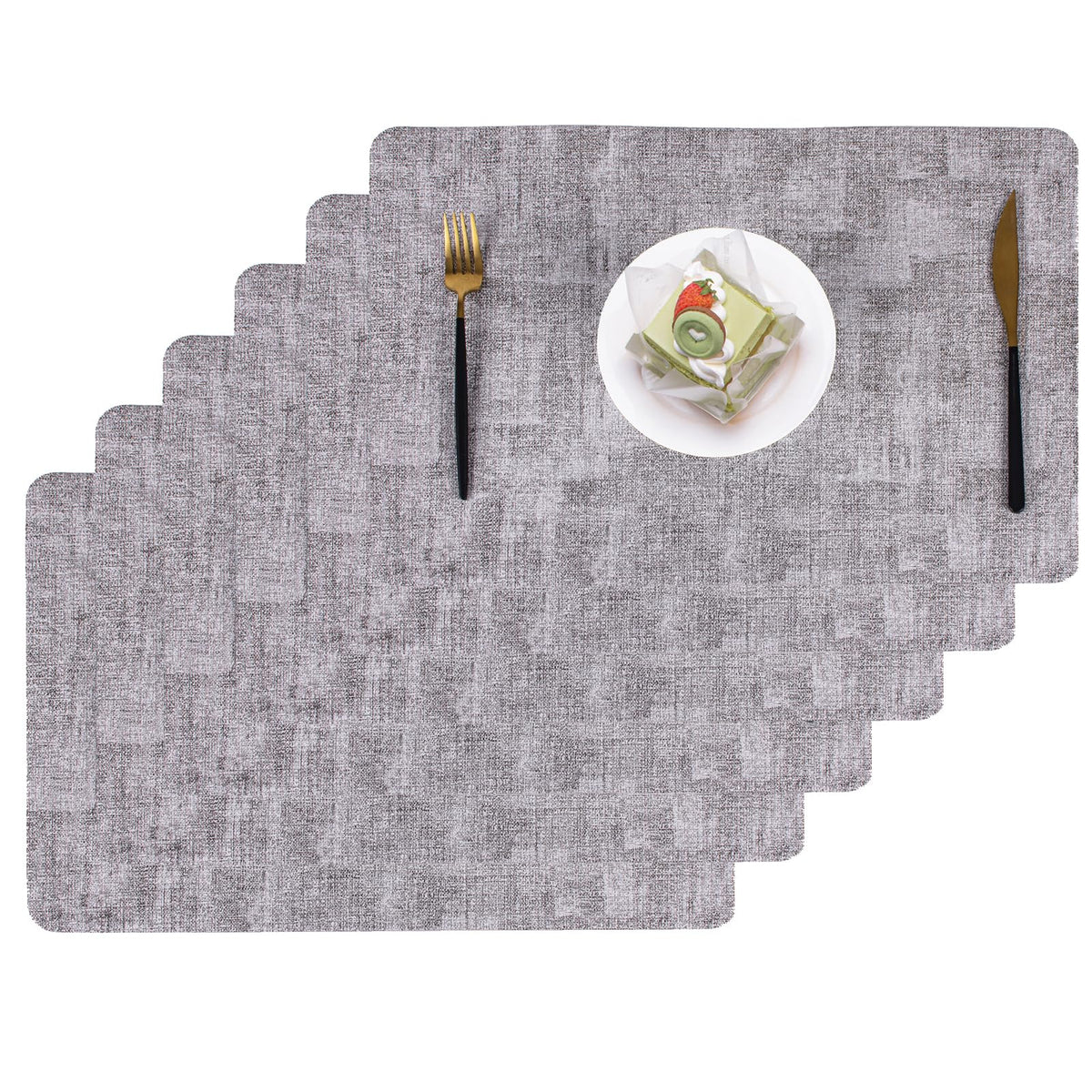 Placemats Set of 6, Leather Placemat with Coasters, Waterproof, Stain Resistant, Heat Resistant, Washable Wipeable, PU Table Mats for Kitchen Dining Table and Decor (Black Rectangle A, 6pcs)