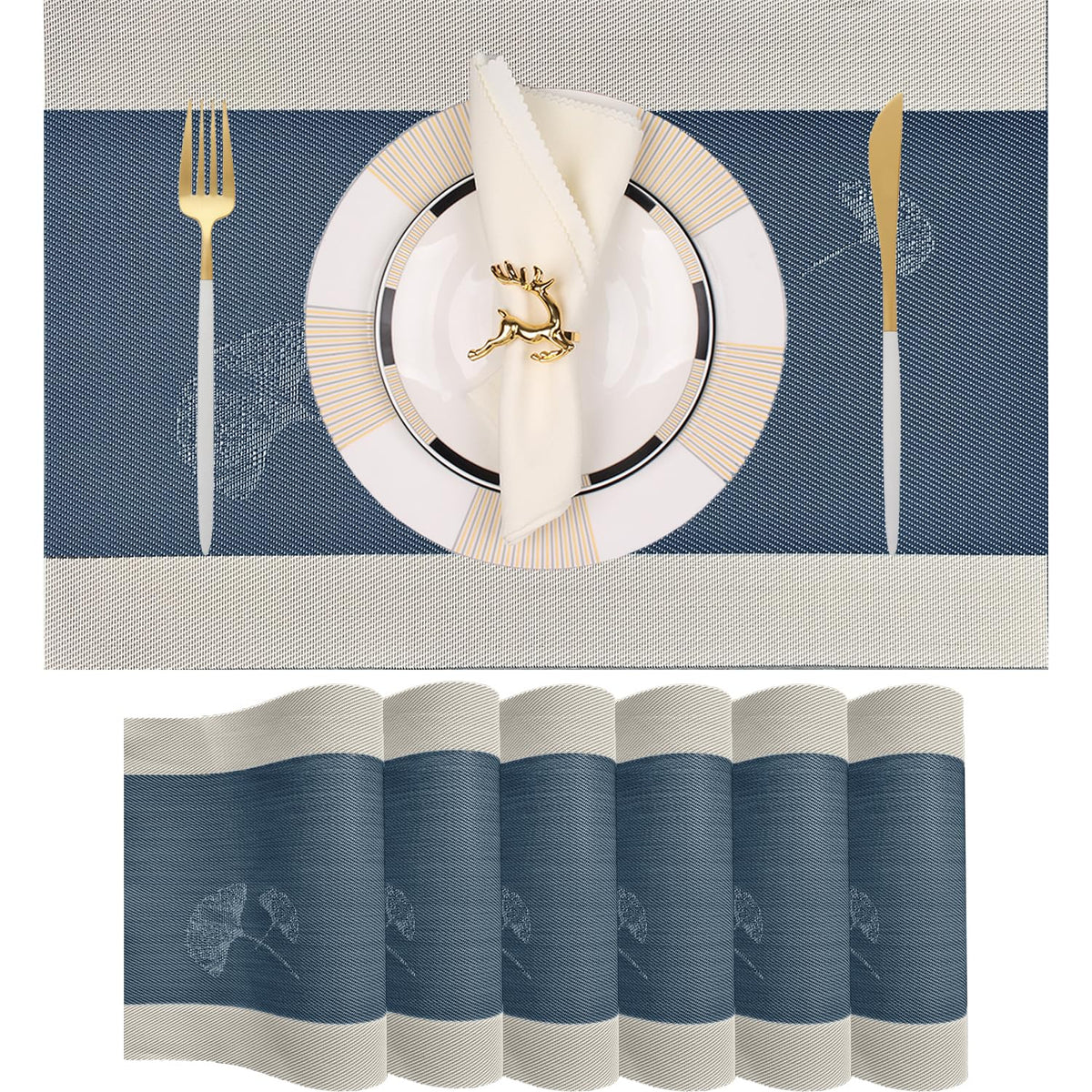 PIGCHCY Beige Placemats Set of 4 Vinyl PVC Durable Place Mats for Dining Table,Heat Resistant Non-Slip Woven Tabel Mats (18x12 inches, Beige)