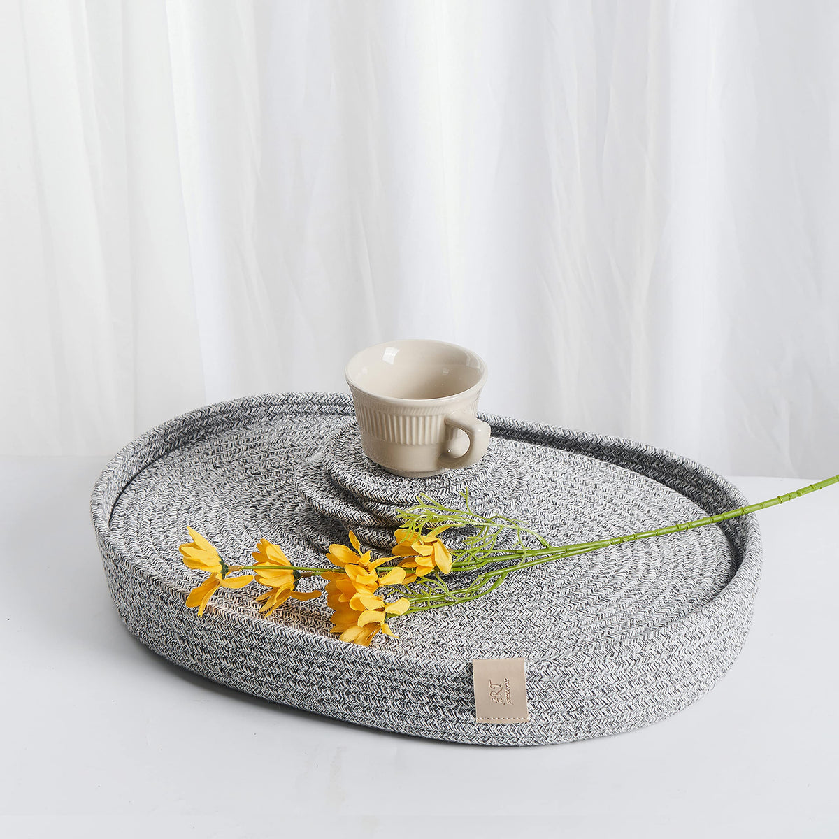 Oval Placemats Set of 6 with Coasters & Holder, Taupe Mix