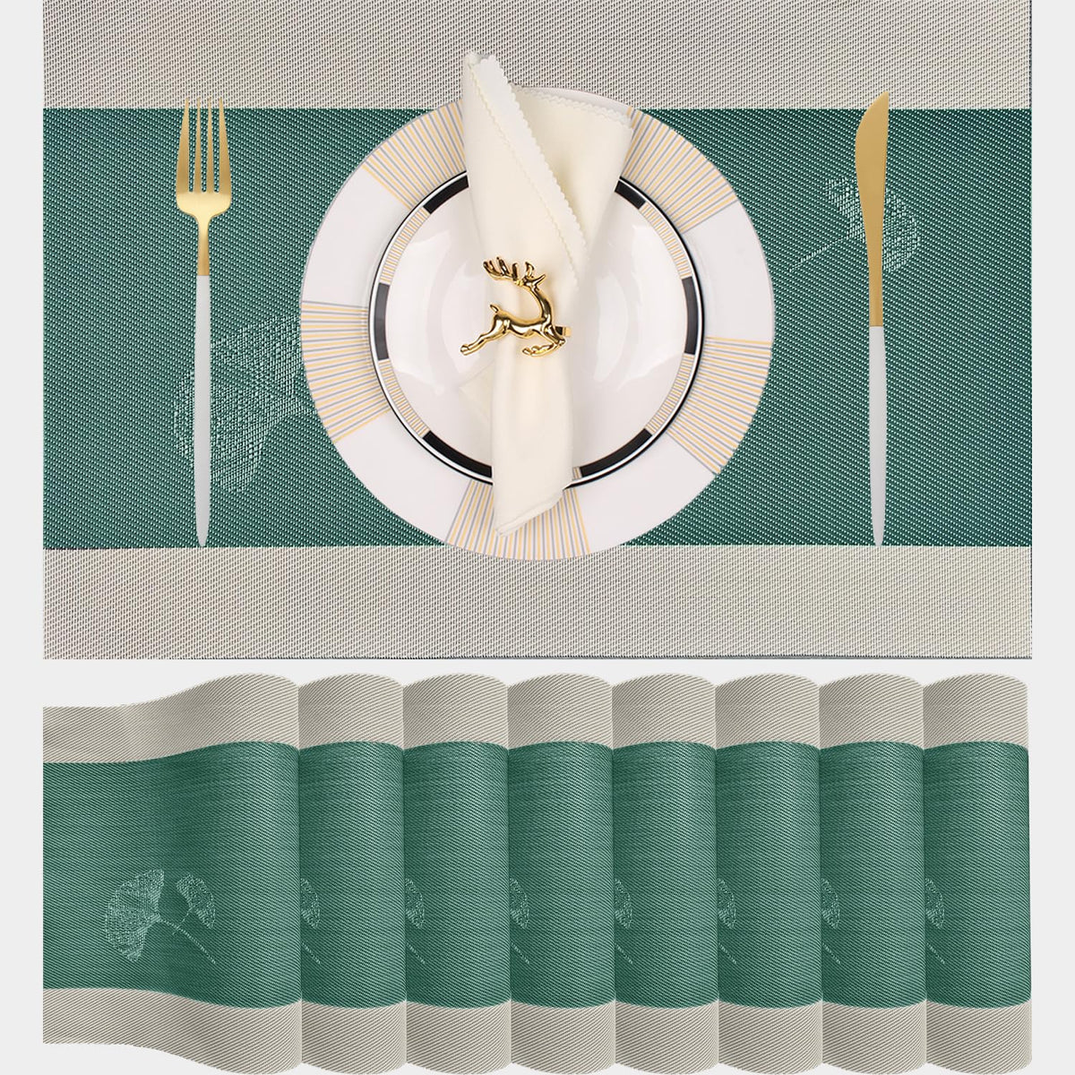PIGCHCY Beige Placemats Set of 4 Vinyl PVC Durable Place Mats for Dining Table,Heat Resistant Non-Slip Woven Tabel Mats (18x12 inches, Beige)