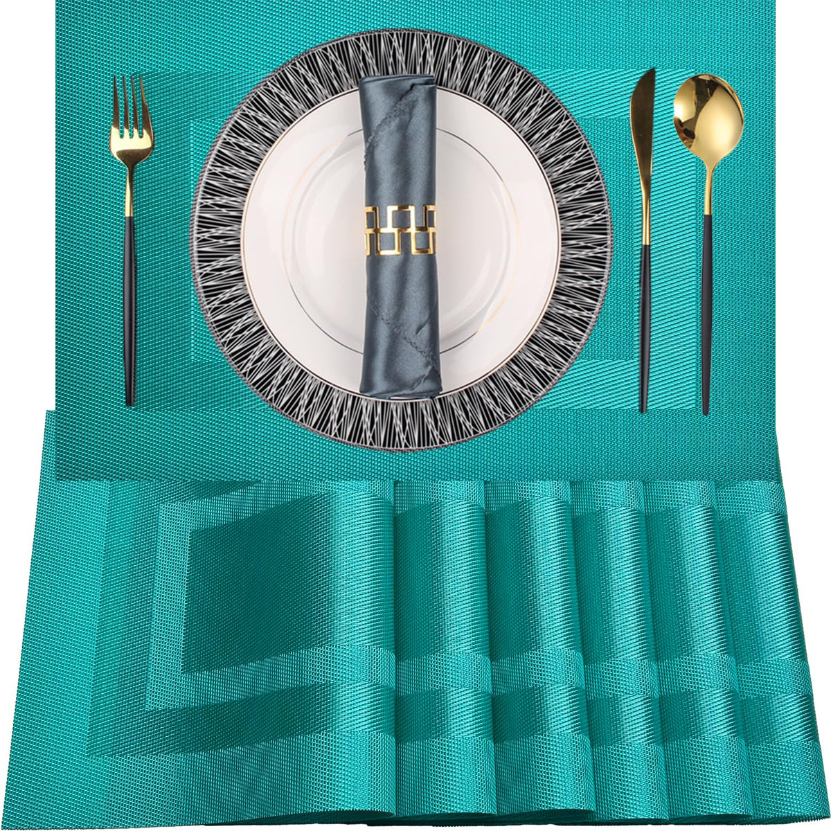 PIGCHCY Beige Placemats Set of 4 Vinyl PVC Durable Place Mats for Dining Table,Heat Resistant Non-Slip Woven Tabel Mats (18x12 inches, Beige)