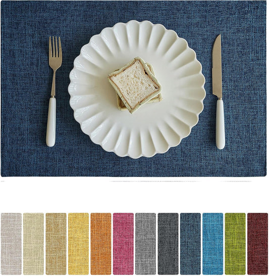 Softalker Faux Linen Cloth Placemats Set of 6-12 x 18 Inch, Navy