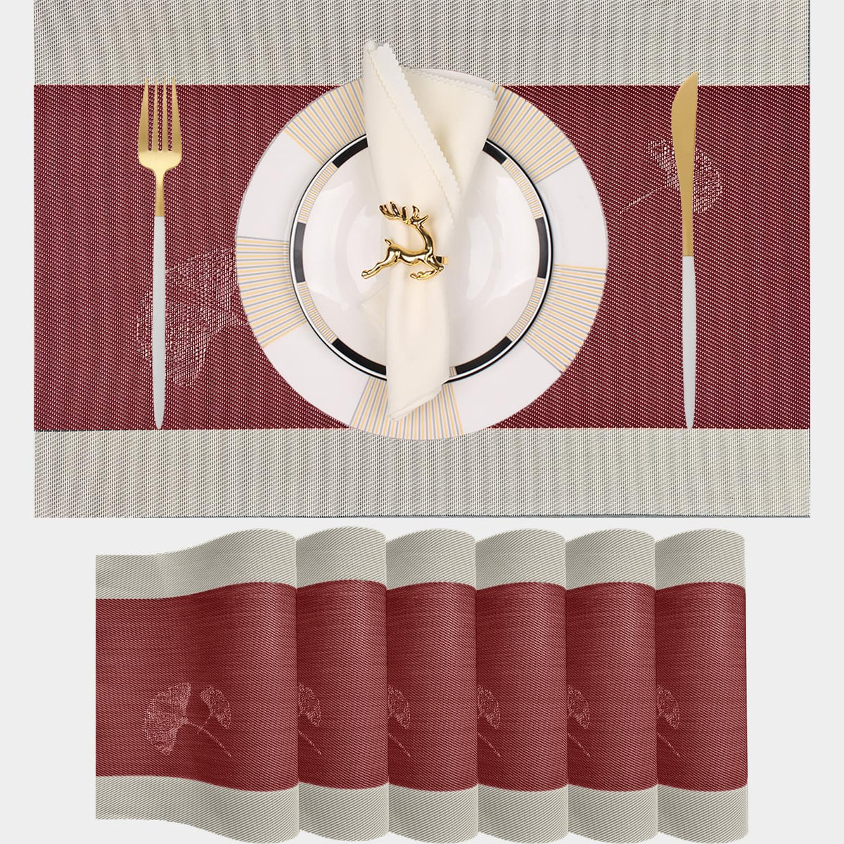 PIGCHCY Beige Placemats Set of 4 Vinyl PVC Durable Place Mats for Dining Table,Heat Resistant Non-Slip Woven Tabel Mats (18x12 inches, Beige)
