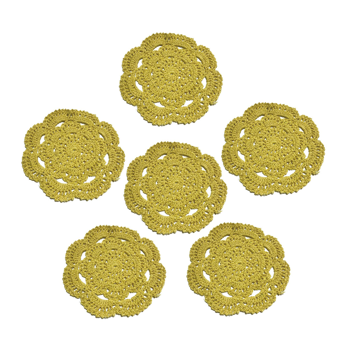 KuGuo Crochet Cotton Coasters, 6 Pack, 6 Inch Round, White
