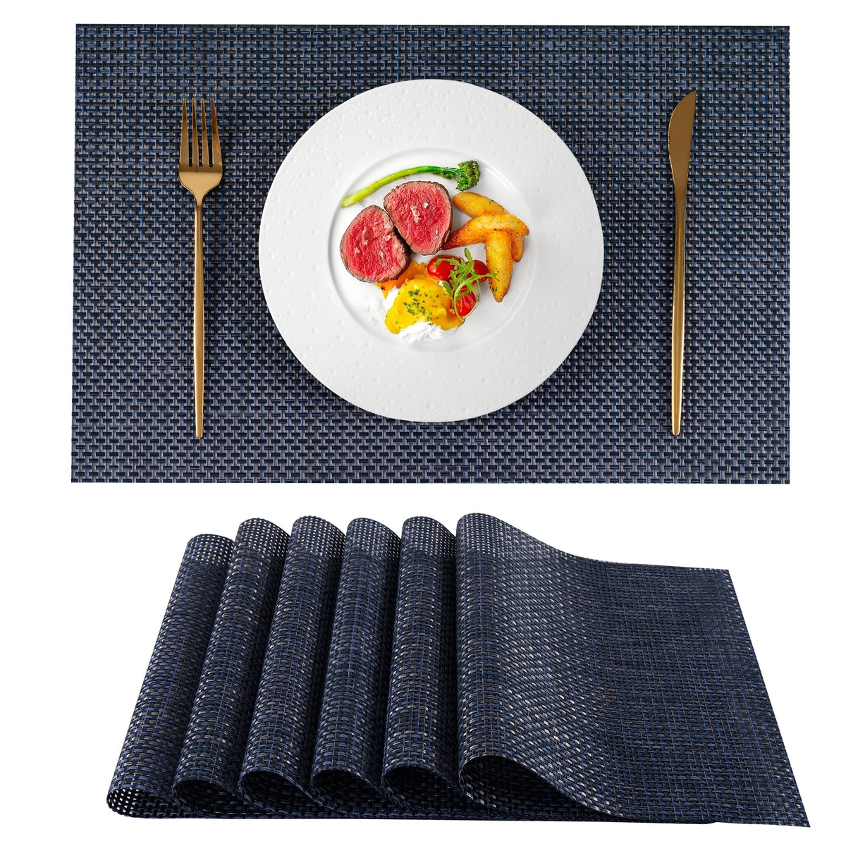Placemats Set of 4 - Both-Side Usable Green & Gray Place Mats Durable Plastic Vinyl Woven Mats for Dining Table Deco, Heat-Resistant Table Mats Anti-Slip Wipeable (17.7 x 11.8 inch)