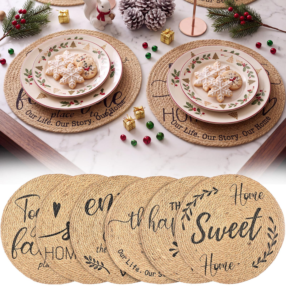 13 Inch Round Cotton Placemat Set of 6 Woven Boho Coasters Table Mats Dining Table Setting Decor Washable Heat Resistant Farmhouse Circle Place Mats for Home Accessories(Brown)