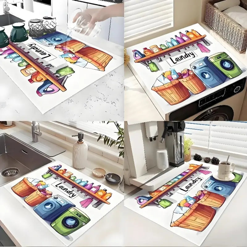 Multifunctional Absorbent Dish Drying Pad Kitchen Counter Faucet Mat Reusable Tableware Coaster Washing Machine Dust Cover