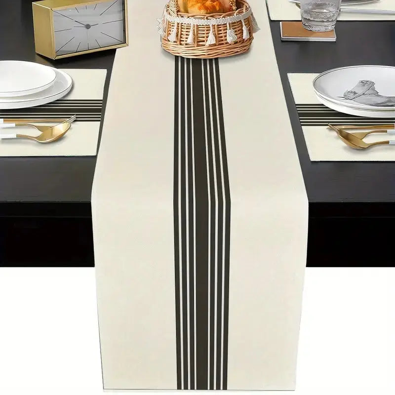 1 piece/5 piece set/7 piece table flag+Kitchen Decorative placemat set, Coasters, Rectangle, with black and white striped pattern design suitable for daily use in kitchens, dining tables, living rooms, weddings, indoor and outdoor homes, holiday gifts