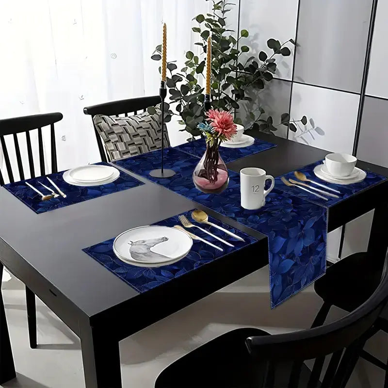 5-piece/7-piece table flag placemat set, Dining table mats, Household placemat, Table Placemats, blue design, home decoration, suitable for indoor and outdoor gatherings, farmhouse style, casual dining, textured placemat, washable, essential for parties