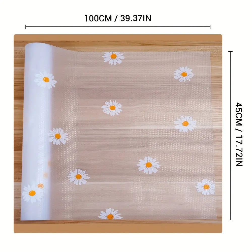 Eva Kitchen Drawer Liner, Non-Stick Waterproof Oil-Resistant, Daisy Pattern, Easy Clean Durable, Anti-Slip Shelf Protector