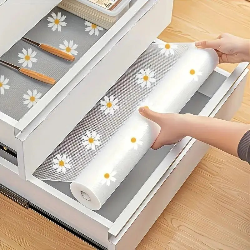 Daisy Design Waterproof Cabinet Shelf Liner, Easy Clean Plastic Pad Mat, Anti-Slip Durable Organizer for Kitchen Refrigerator Table Drawer Home Organization Moisture Damage