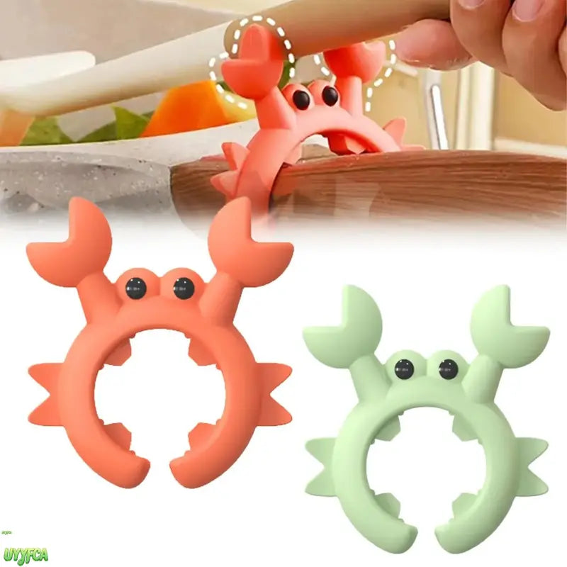 Crab Form 2-Piece Silicone Utensil Holder Set - Heat-Resistant Adjustable Clip-On Spoon Rest, Steam Releaser for Pans, Kitchenware Cooking Tools Utensils for Household Kitchen Supplies