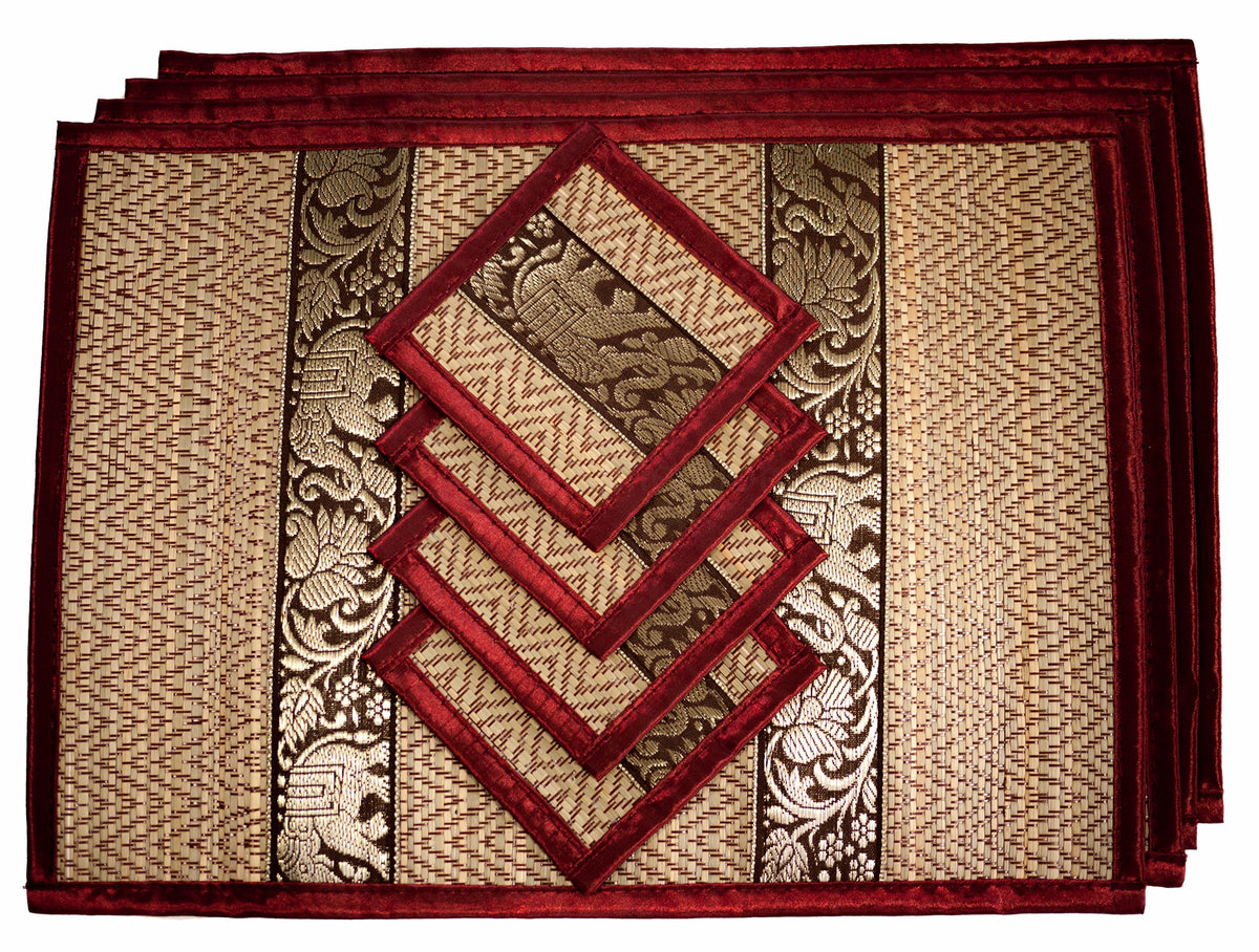 Hand-Woven Wicker Reed Placemats Coaster Set Alternative to Plastic Heat Resistant + Eco-Friendly Thai Style Durable Placemats, Available in 3 Different Sizes for Dining Table Set of 4