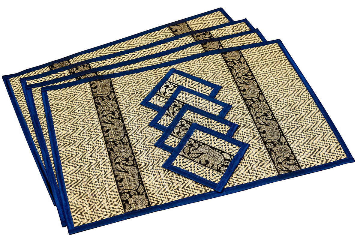Hand-Woven Wicker Reed Placemats Coaster Set Alternative to Plastic Heat Resistant + Eco-Friendly Thai Style Durable Placemats, Available in 3 Different Sizes for Dining Table Set of 4