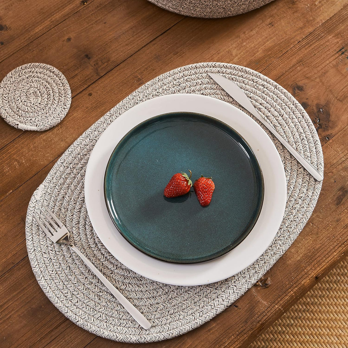 Oval Placemats Set of 6 with Coasters & Holder, Taupe Mix