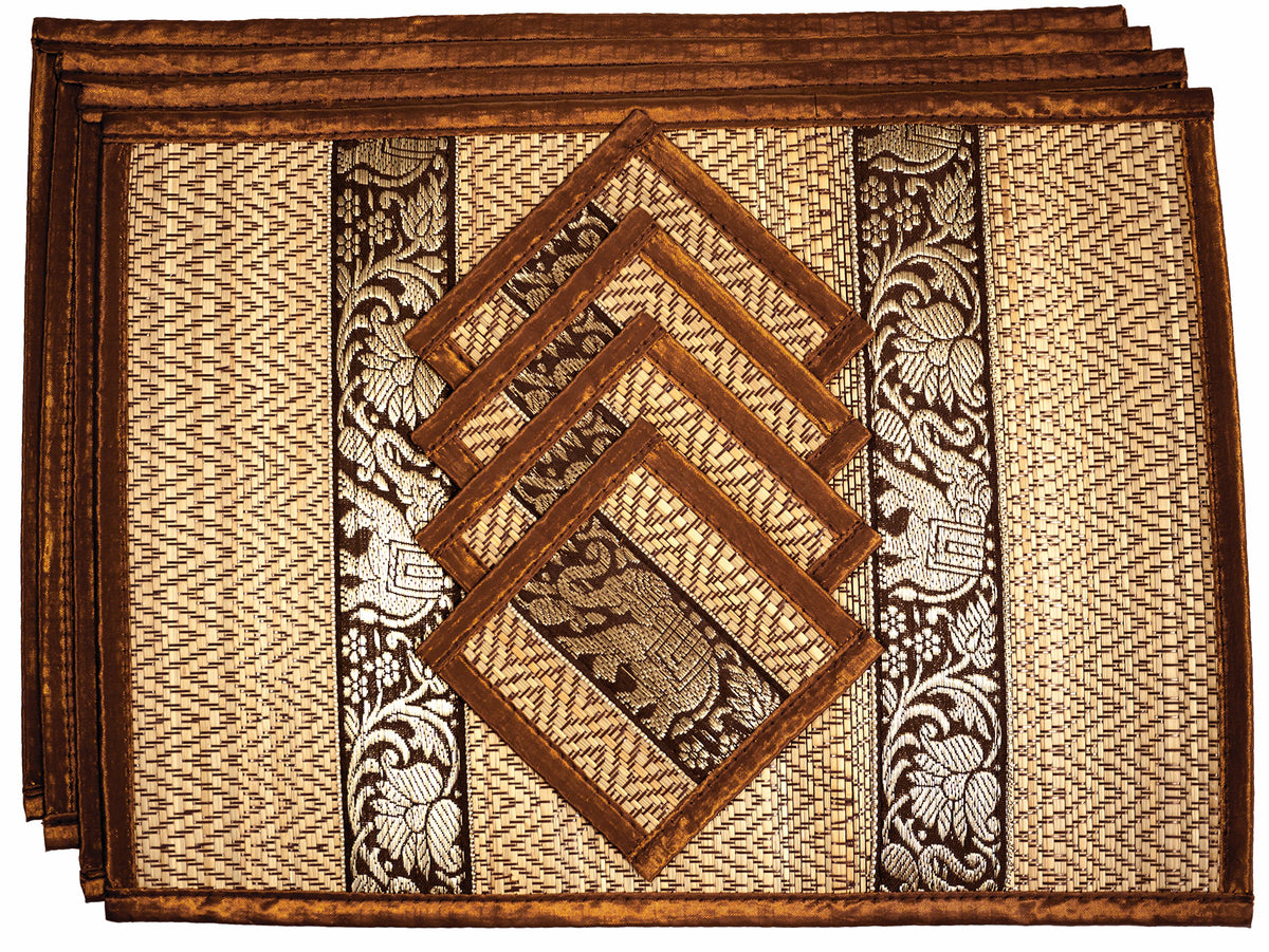 Hand-Woven Wicker Reed Placemats Coaster Set Alternative to Plastic Heat Resistant + Eco-Friendly Thai Style Durable Placemats, Available in 3 Different Sizes for Dining Table Set of 4