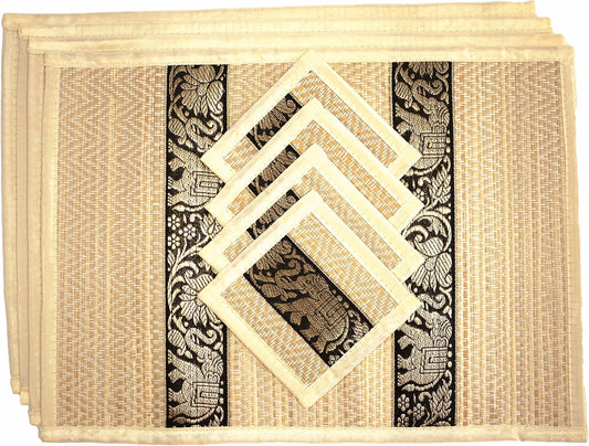 Hand-Woven Wicker Reed Placemats Coaster Set Alternative to Plastic Heat Resistant + Eco-Friendly Thai Style Durable Placemats, Available in 3 Different Sizes for Dining Table Set of 4