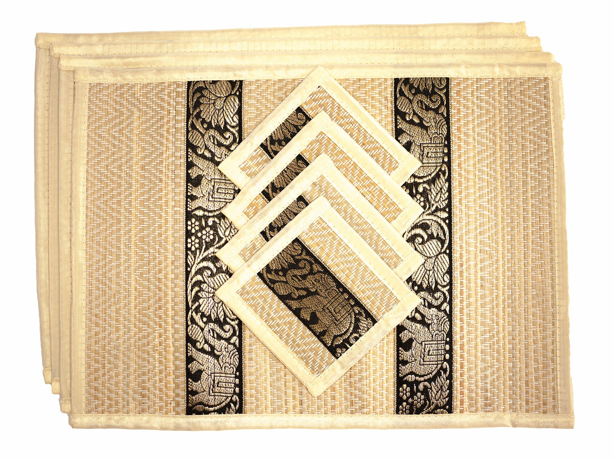 Hand-Woven Wicker Reed Placemats Coaster Set Alternative to Plastic Heat Resistant + Eco-Friendly Thai Style Durable Placemats, Available in 3 Different Sizes for Dining Table Set of 4
